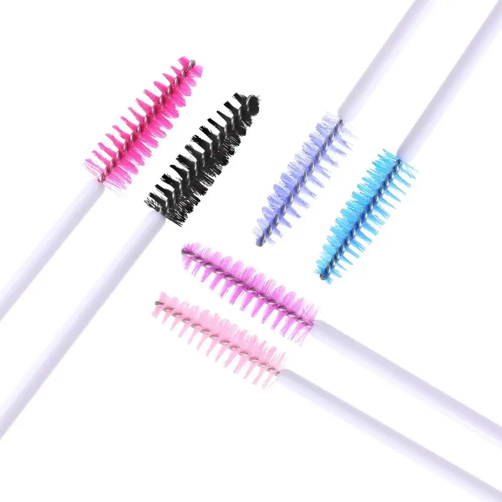 Applicateur de baguettes de Mascara jetables, 100 pièces, brosse à cils, Kit de pinceaux de maquillage (manche blanc, tête multicolore)