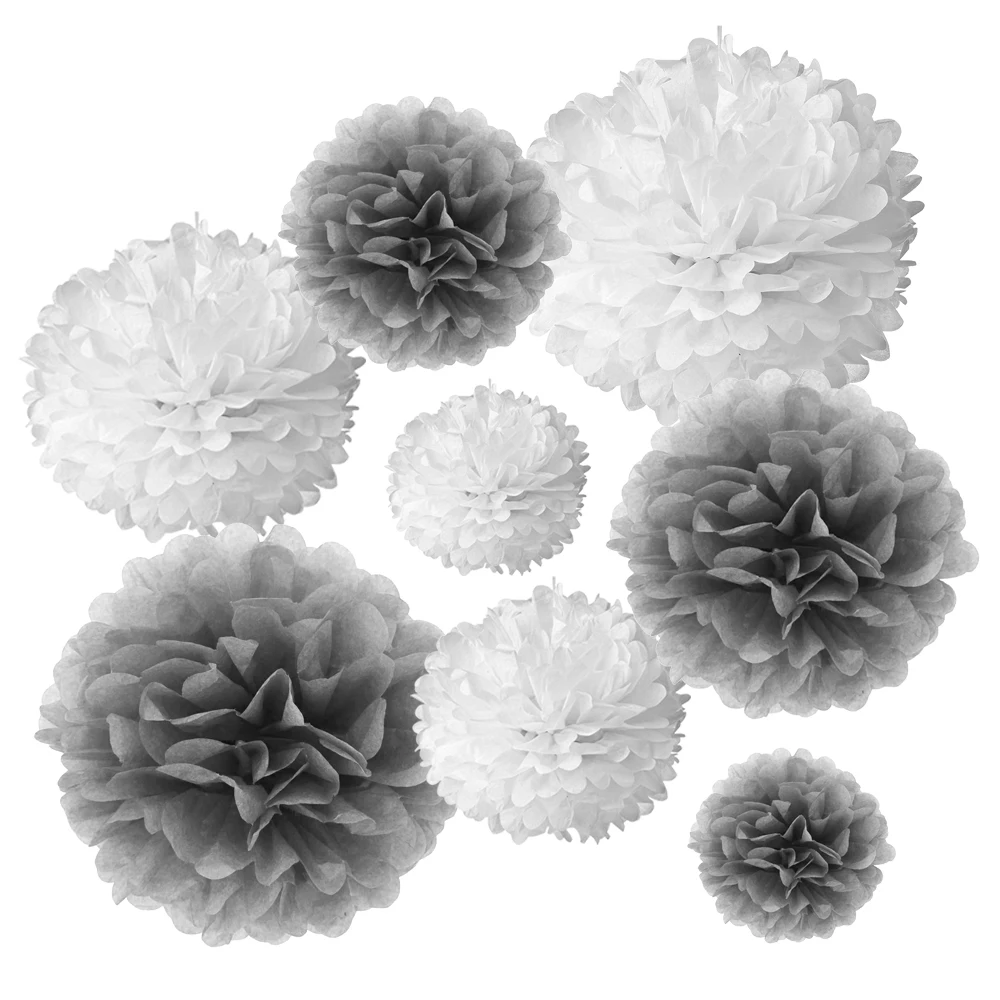 

One Pack (16PCS) Tissue Hanging Paper Pom Poms Flower Ball Wedding Party Outdoor Decoration Craft Kit PF-16GW