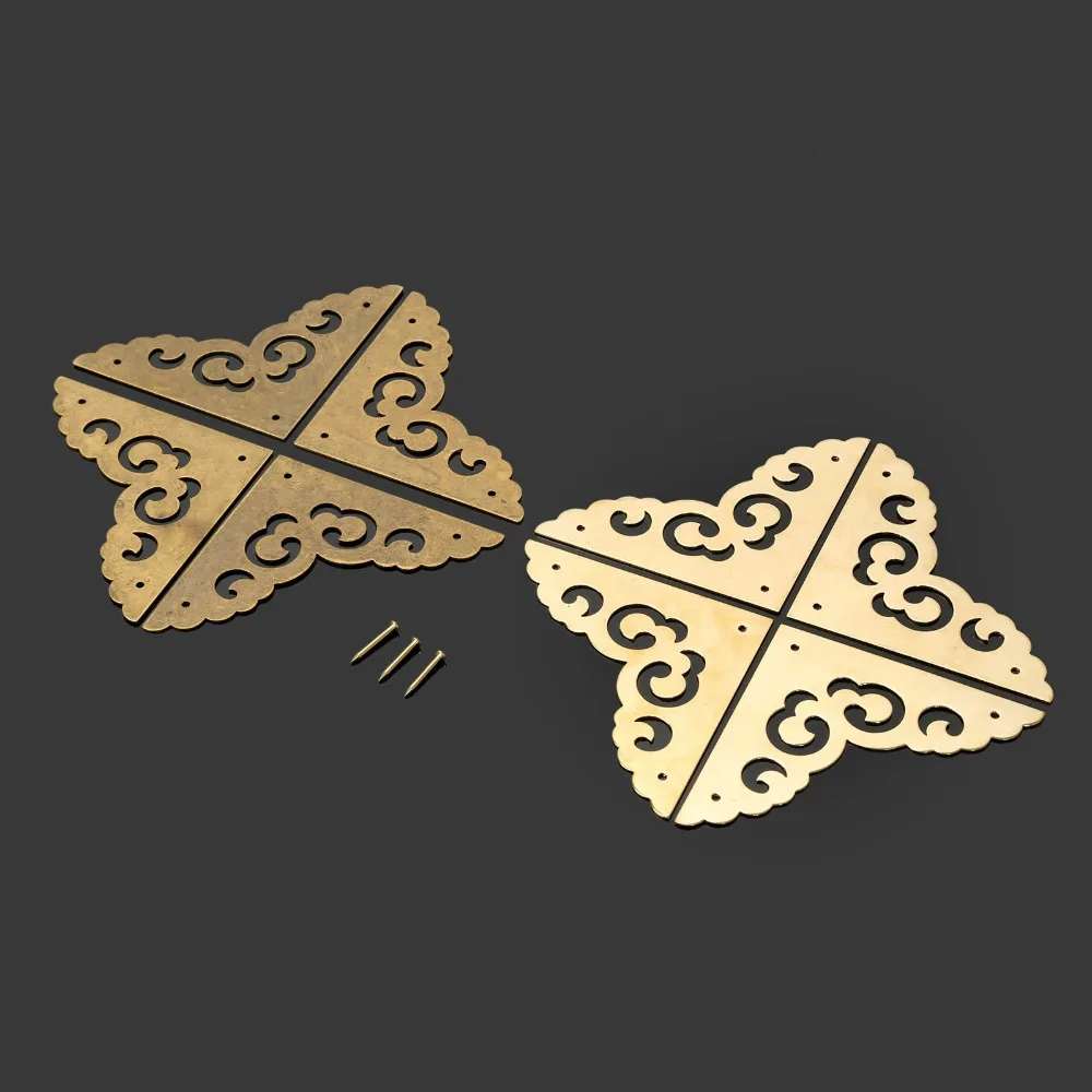 4Pcs 65mm Antique Jewelry Box Wood Case Decorative Feet Leg Corner Protector Brass Decorative Corner Bracket Furniture Hardware
