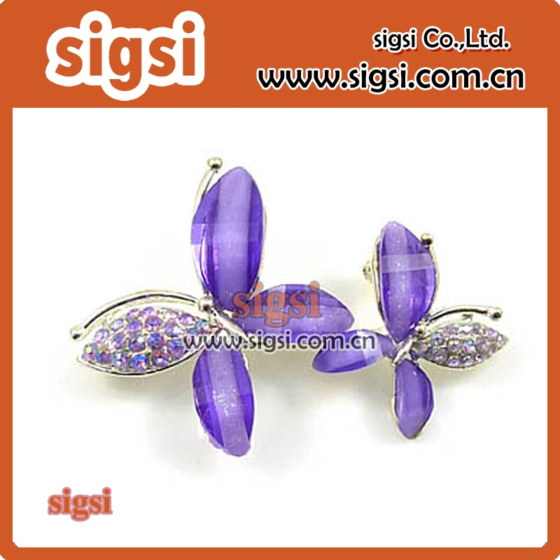 100pcs Crystal Acrylic purple butterfly sparkly rhinestone brooch for bridal animal brooch pins for wedding/gift/party