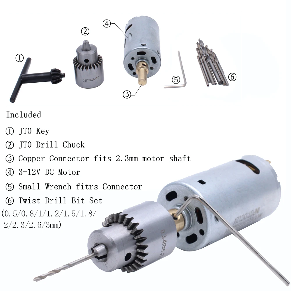 AUTOTOOLHOME Mini DC 12V Electric Hand Drill Motor PCB Press Drilling Compact Set 0.5-3mm Twist Bits 0.3-4mm JT0 Chucks Tool