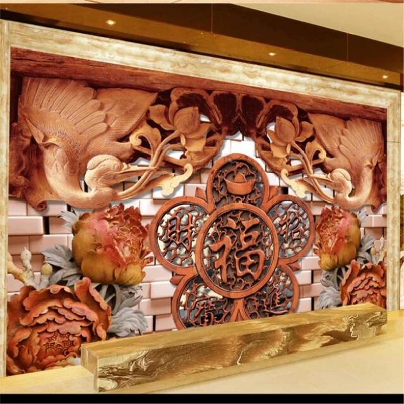 wellyu обои   papel de parede 3D   Custom wallpaper    Exquisite atmosphere, excellent 3D wood carving, lucky fortune background