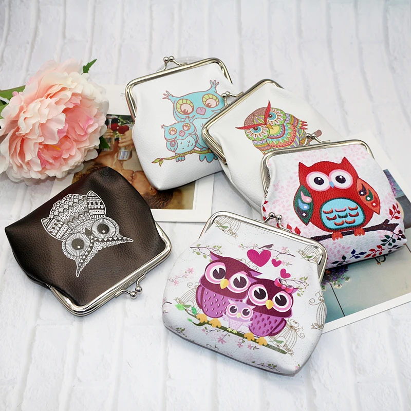 Cartoon Small Wallet PU Leather Owl Pattern Coin Purses Female Change Money Pouch Cosmetics Case Key Card Holder Handbags Purse