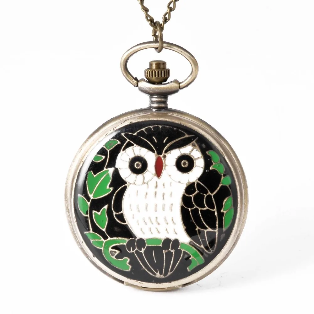 New Fashion Vintage Bronze Owl Animal British Pocket Watch Retro Men's and Women's Wolf Pendant Necklace Antique Je