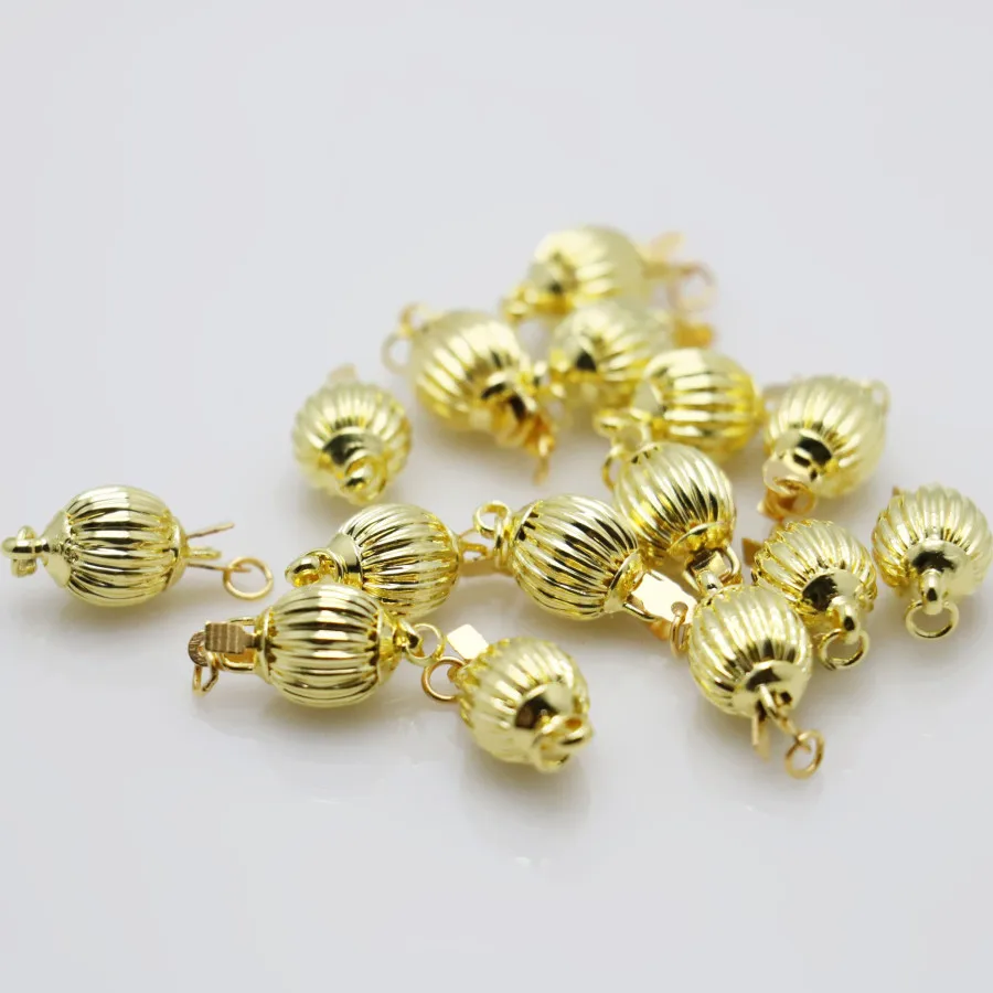 5PCS Wholesale Snap Gold-Color Lantern Beads Clasp Button Fitting For Accessory Jewelry Making Design Machining Metal Parts 8mm