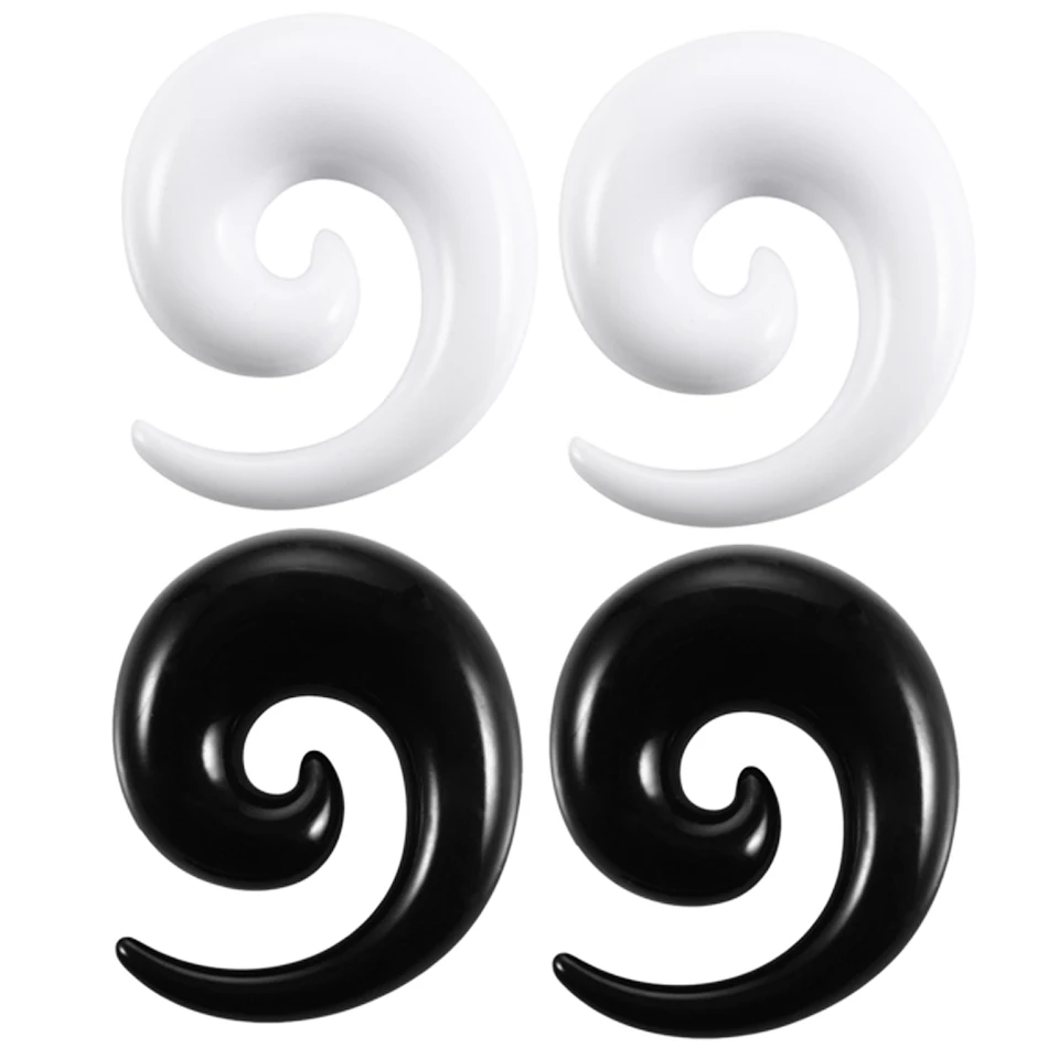 2pcs Black White Acrylic Spiral Ear Gauges Ear Tapers Stretching Plugs And Tunnel Expanders Body Piercing Jewelry(1.2-20mm)