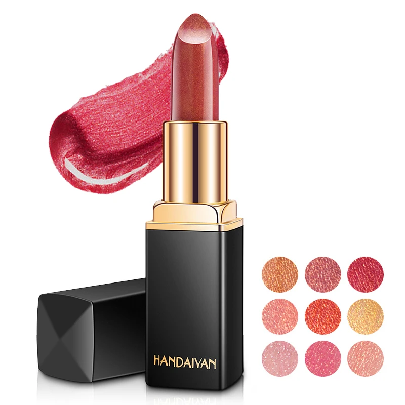 HANDAIYAN Brand Professional Lips Makeup Waterproof Long Lasting Pigment Nude Pink Mermaid Shimmer Lipstick Luxury Makeup