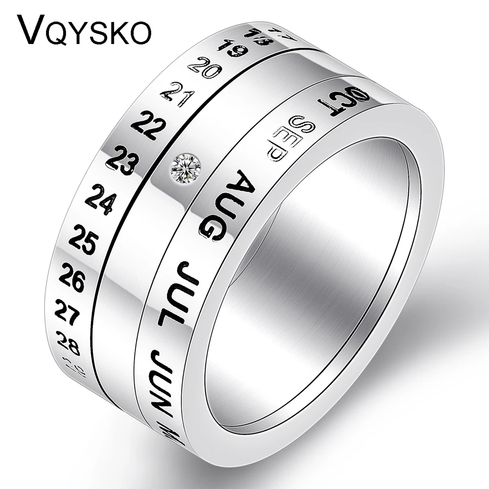 Wholesale Number and Month Letter Rotatable rings for men anillos New Arrival Titanium Stainless Steel Punk Party Ring Jewelry