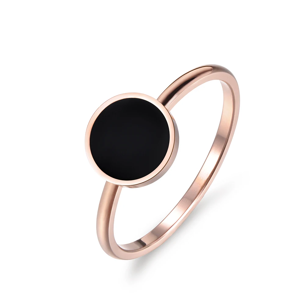 JeeMango Vintage Wedding Ring for Women Minimalist Rose Gold Color Round Acrylic Stone 316L Stainless Steel Rings Jewlery R17041