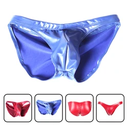Men Imitation Latex Fashion Bikini Briefs Sexy Colloid PU Faux Leather Underwear Glossy Low Waist U Convex Pouch Erotic Lingerie