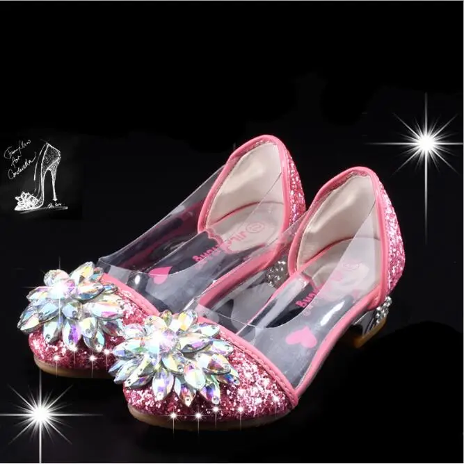 Fashion Cinderella Crystal Bright Diamond Shoes Girl Princess Single Shoes Girl Performance High Heels Shoes