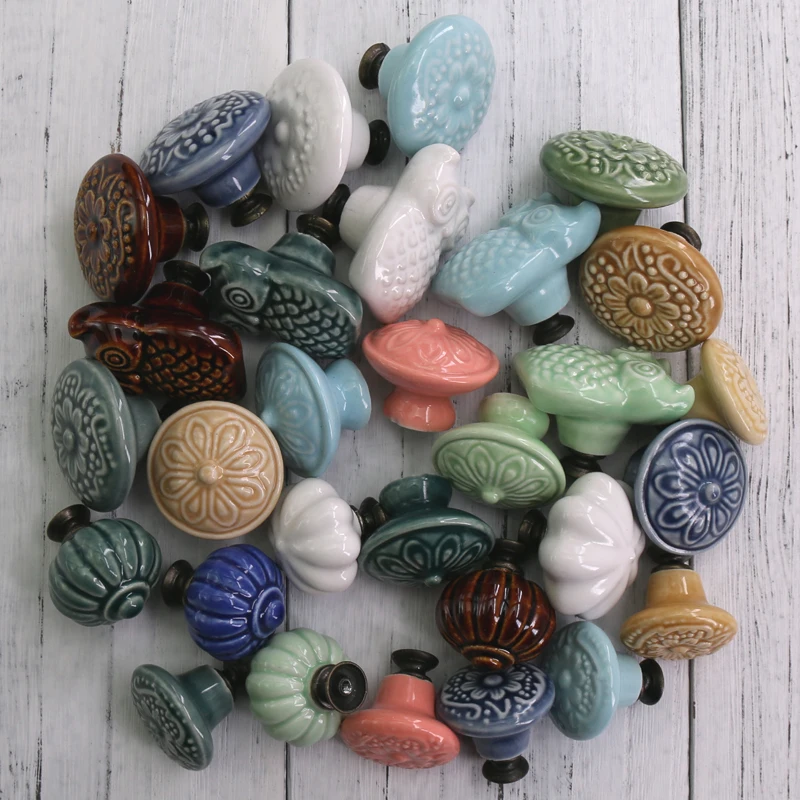 1x Multi Designed Ceramic Cabinet Drawer Knobs Colorful Cupboard Door Knobs Dressser Wardrobe Pull Handle Home Decor