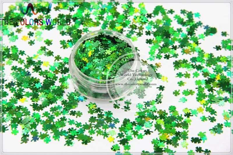 Holographic Green  Color Four-leaf Clover Shamrock Shape Glitter  for Nail Art  and DIY decoration