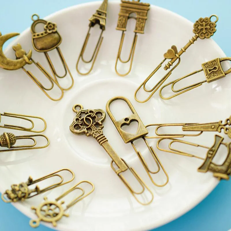 10 Piece/lot Cute Metal Bookmark Vintage Key Bookmarks Paper Clip For Book Stationery  School Office Book Marks