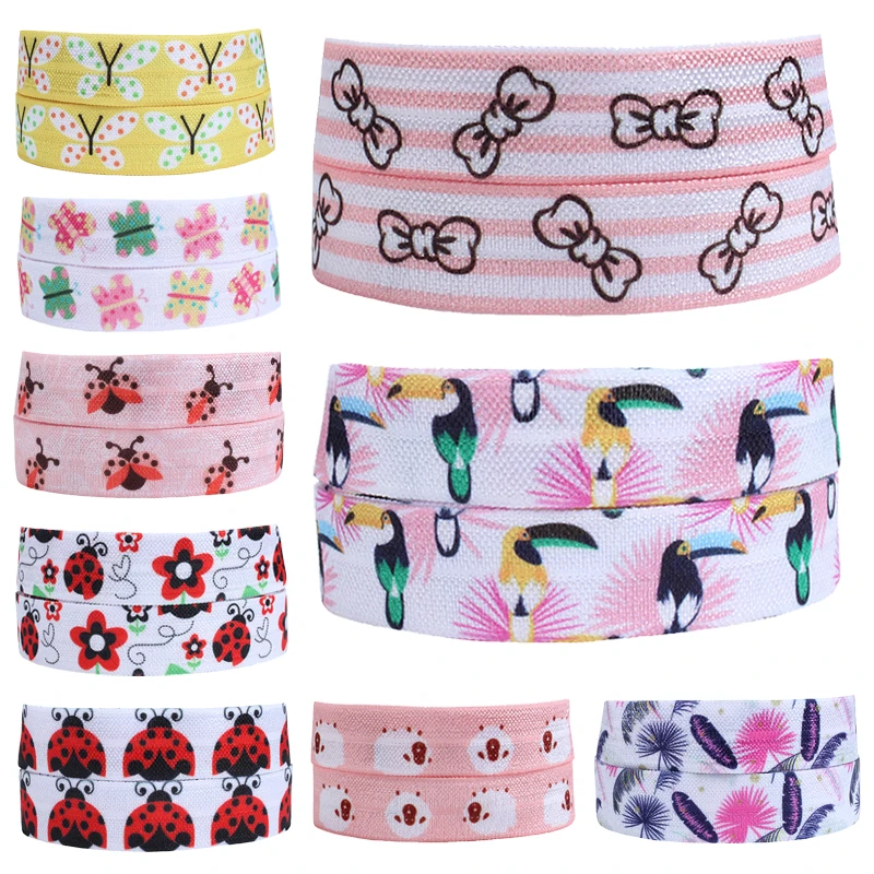 FLRA ElasticNew ladybug tropical brid  butterfly fold over elastic ribbon