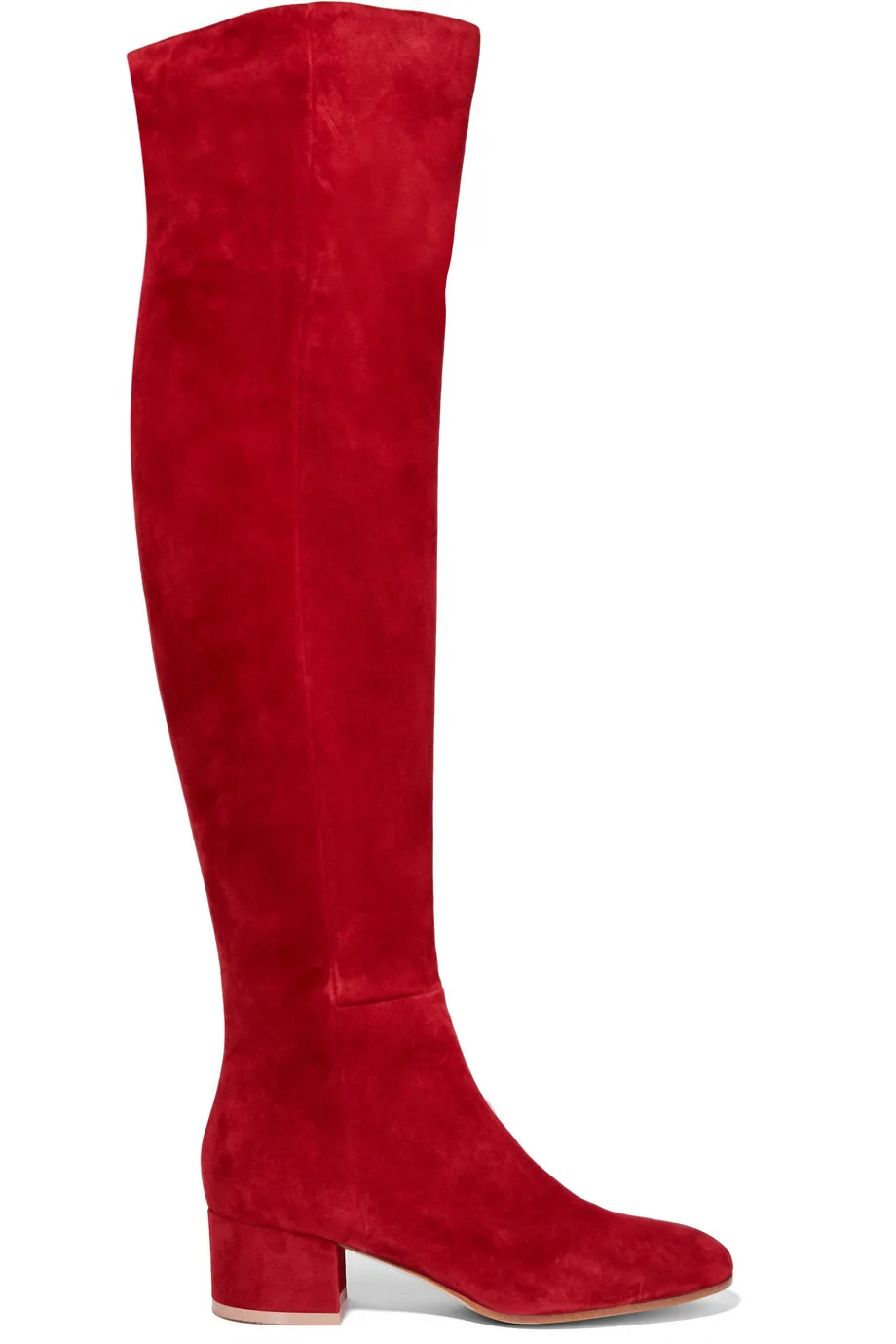 Women Winter Flat Boots Red Suede Over The Knee Boots Round Toe Thick Heels Tight High Boots Side Zipper Stretch Long Boots