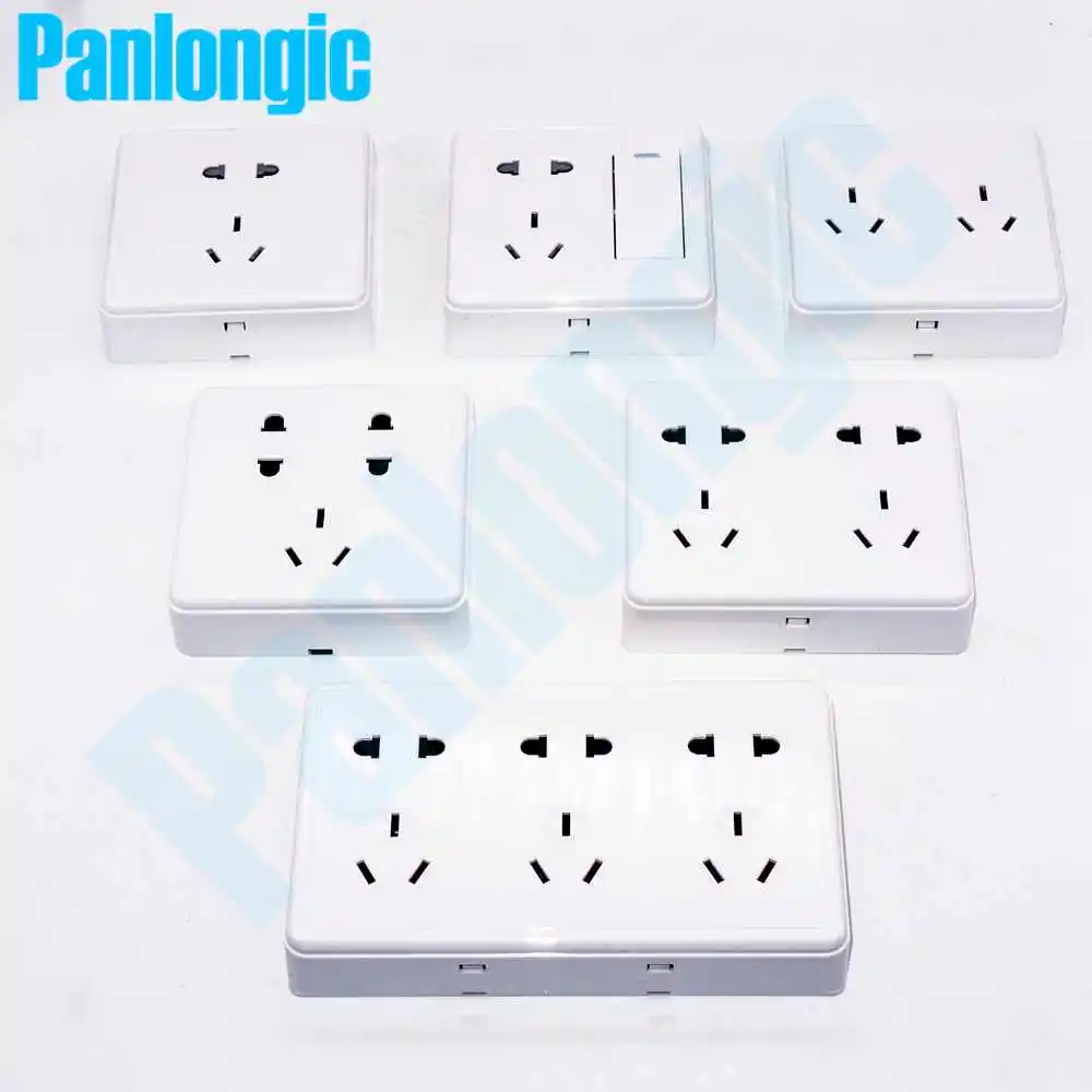 Surface Mounted Pure White 86 Type Wall Socket Panel Outlet Electric 10A Electrical Plugs Sockets with 2 Holes & 3 Holes