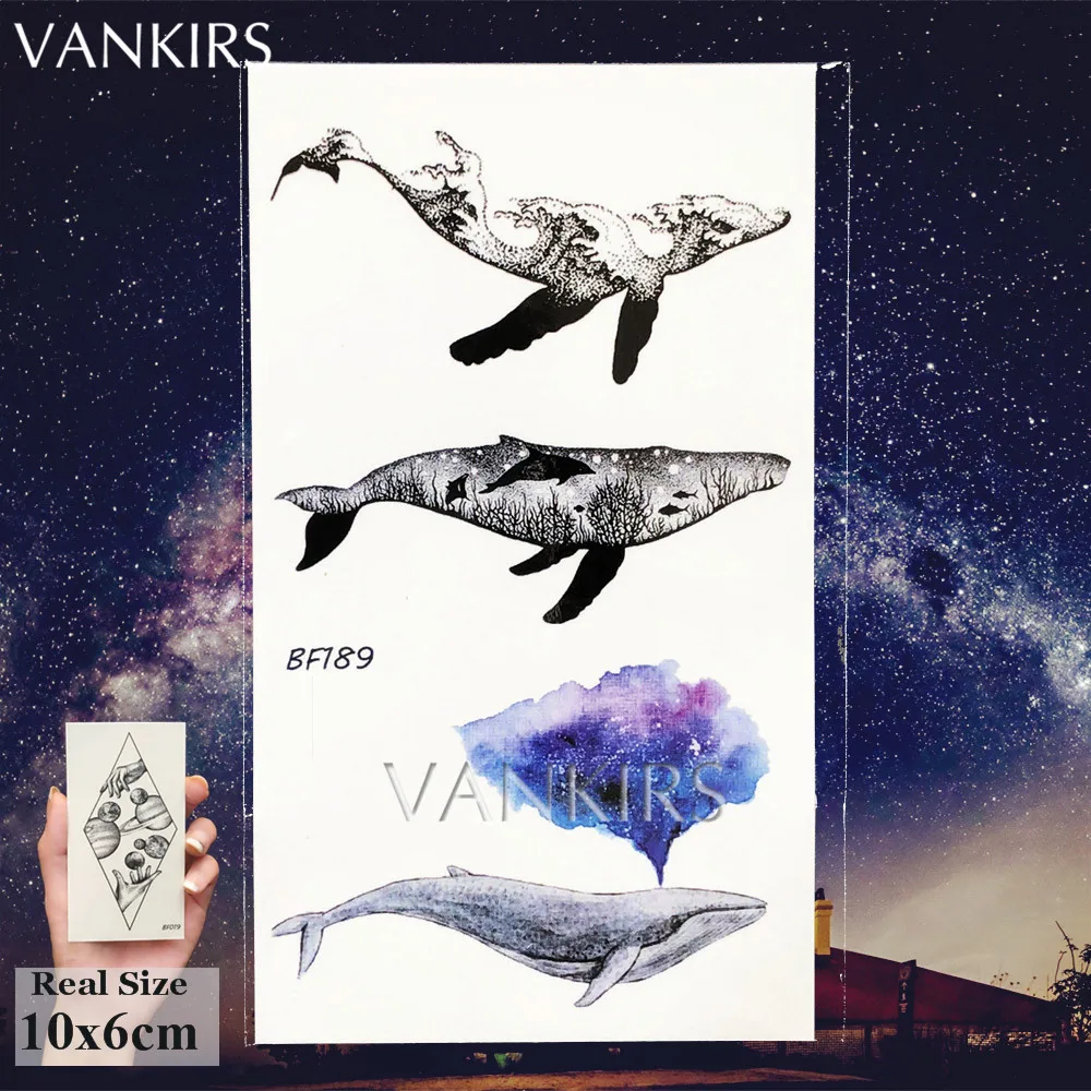 Small Whale Tattoo Stickers Children Women Arm Art Tattoos Temporary Dolphin Waves Water Transfer Tatoos Body Ocean Animals Neck