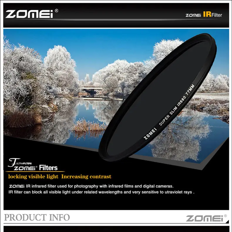 Zomei Infrared IR filter 680nm 720nm 760nm 850nm 950nm IR filter 37mm 49mm 52mm 58mm 67mm 72mm 82mm for SLR DSLR camera lens