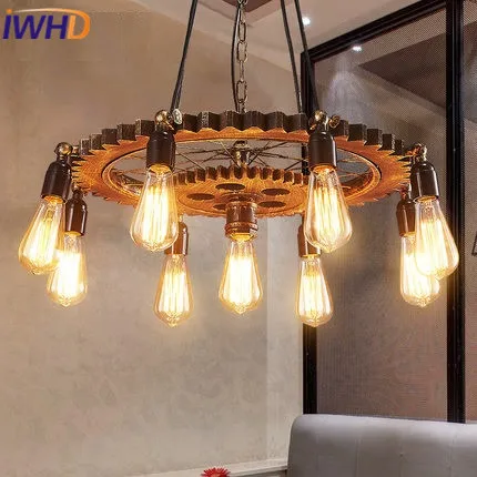 

IWHD loft Vintage Industrial Lighting 9 Heads Iron Pendant Lights Metal Gear Shape Lampen Angle Adjusable Retro Pendant Lamp