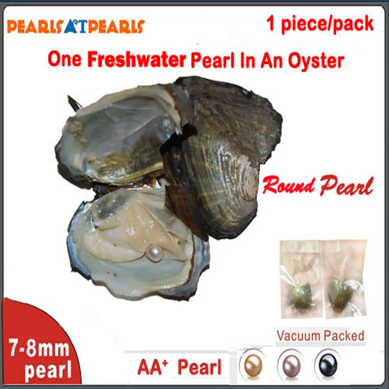 100pcs AA+ Single 7-8mm Round Pearl with Vacuum Packed Oyster Fresh Pearl in Oyster