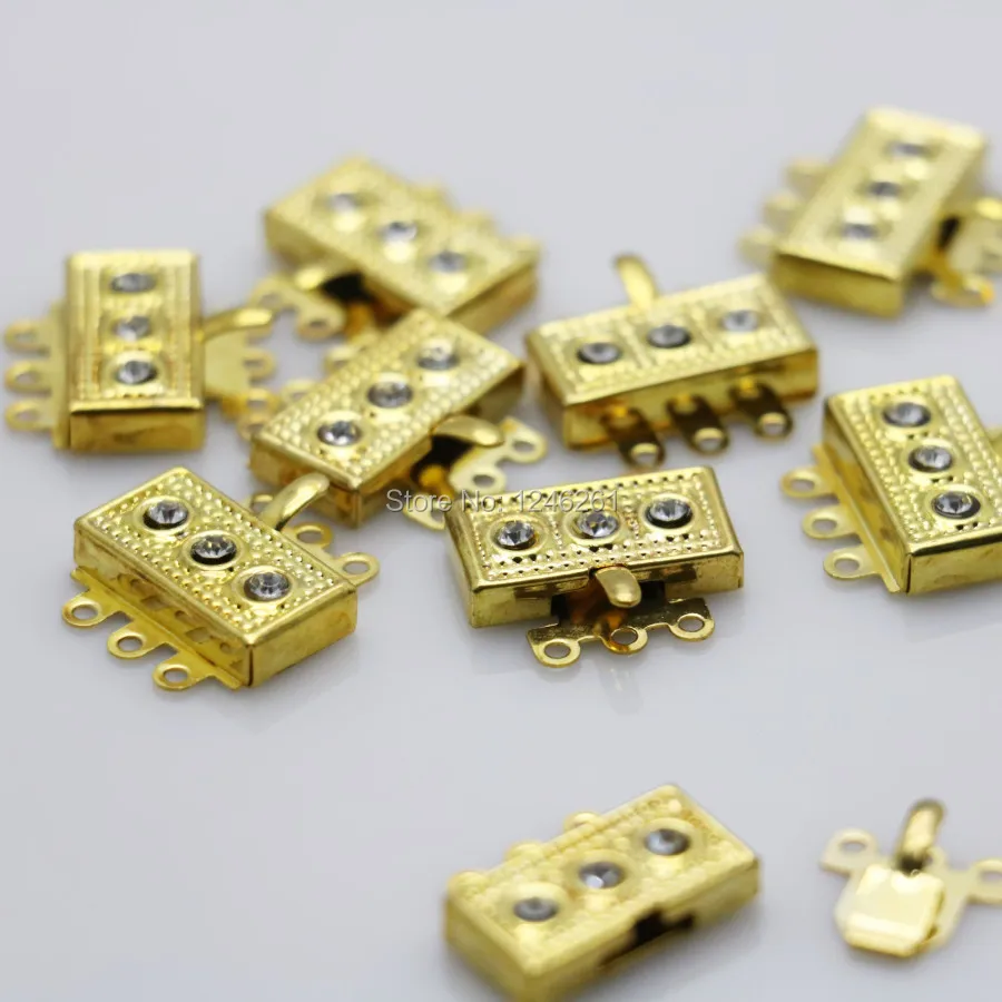 

5PCS Accessory buttons Fittings jewelry Rectangle Inlaid Rhinestone DIY 3-row Gold-Color Machining metal parts Jewelry Making