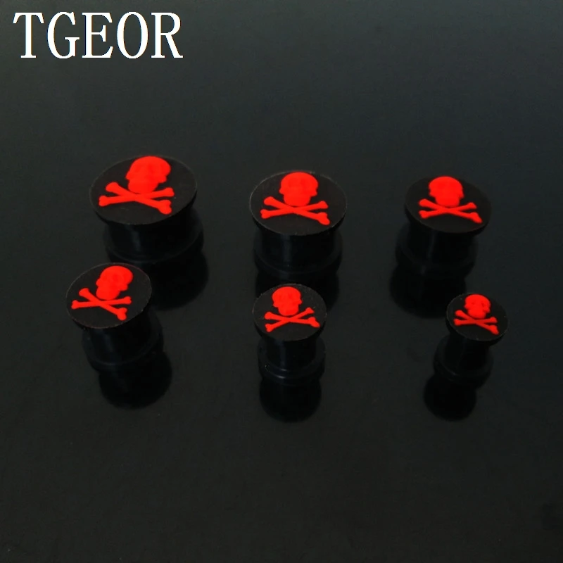 1 pair mixed gauges ear expander mixed  colors skull pattern silicone ear plug hot sale