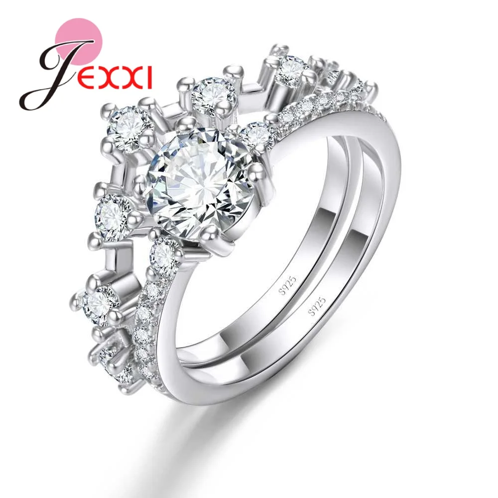 Wedding Engagement Romantic Rings Filled Cubic Zirconia For Bridal Women Real 925 Sterling Silver  Band Jewelry