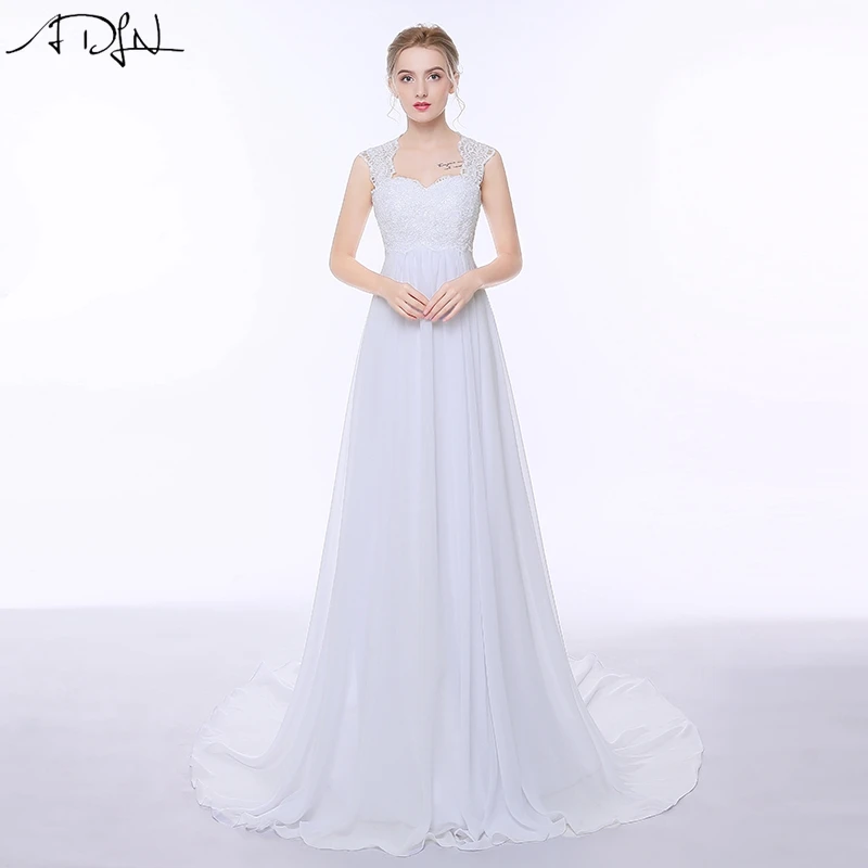 ADLN Elegant Chiffon Beach Wedding Dresses Simple Empire Sweep Train Open Back Boho Plus Size Bridal Gown for Pregnant Woman