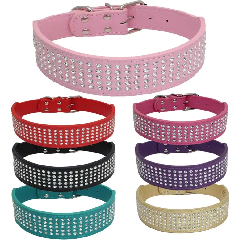 Strass In Pelle PU Dog Collari 5 Row Diamante Bling per Cani di Taglia Grande 5 cm di larghezza