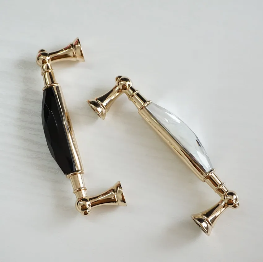 3.75\'\' 5\'\' Glass Dresser Pulls Drawer Handles Gold Black / Clear Chrome Metal Modern Crystal Cupboard Pulls Cabinet Handle
