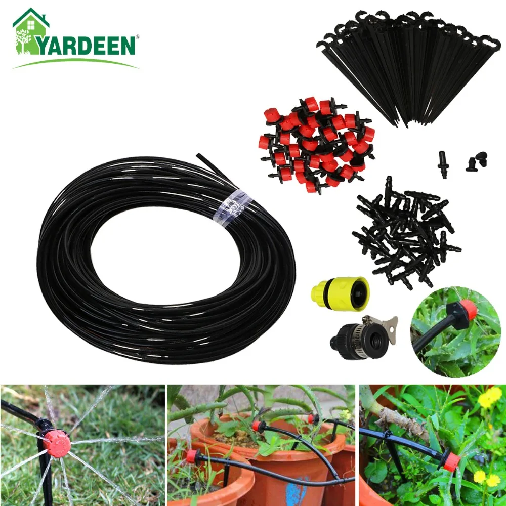 25m Automatic Micro Drip Irrigation System Garden Irrigation Plants Self Watering Kits with 30pcs Adjustable Dripper