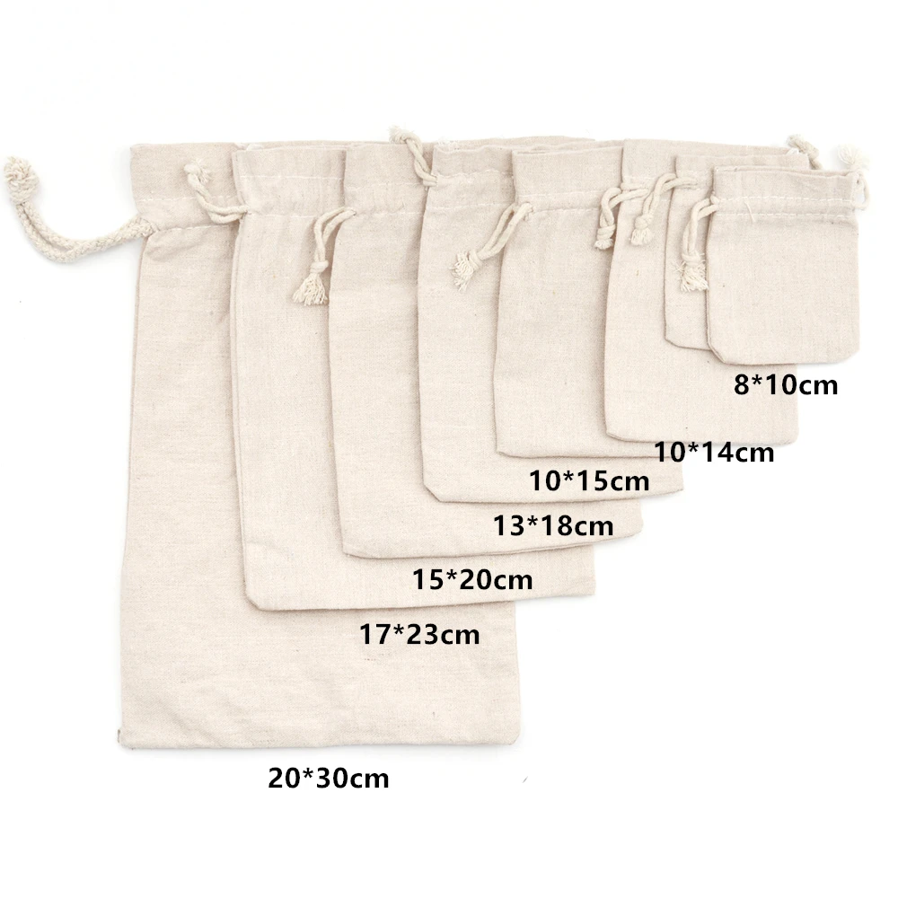 50pcs Reusable Cotton Muslin Gift Bags for Candy Coffee Beans Herb Tea Packaging Wedding Party Favor Bag Linen Drawstring Pouch