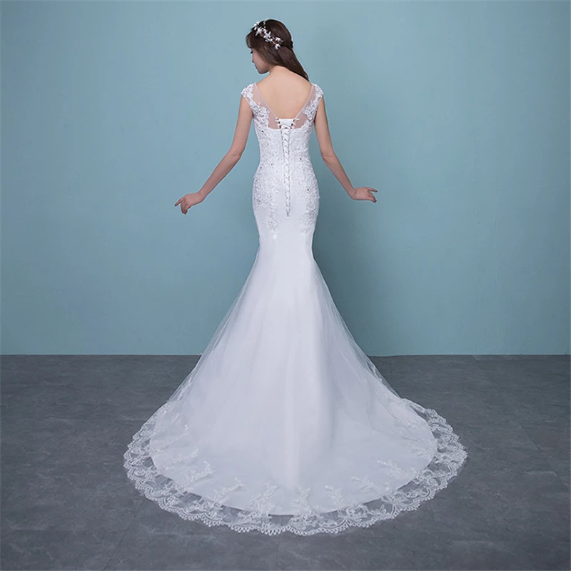 Y&M Novias Illusion Sexy Mermaid Wedding Dress New Style Korean Lace Appliques Sequined Fishtail Bride Princess estidos de noiva