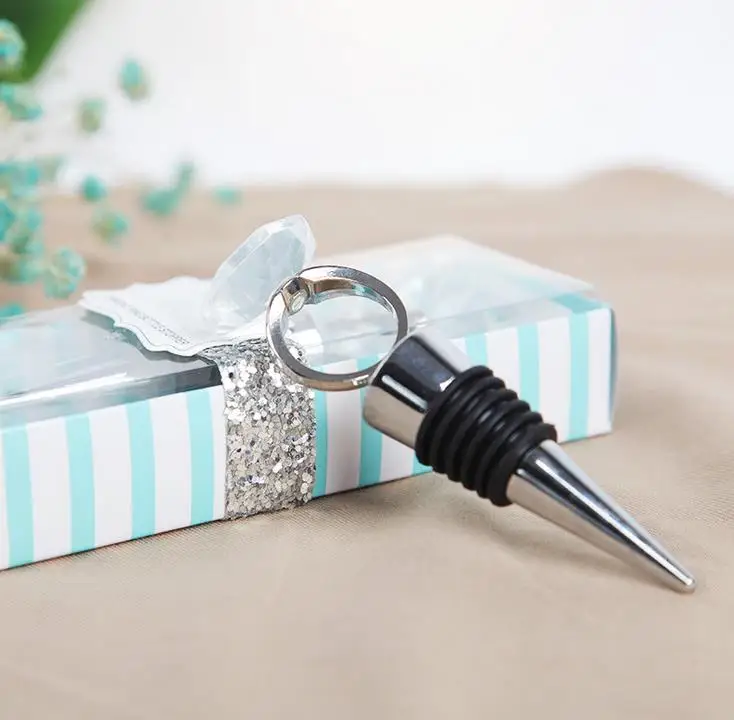 100 PCS Free Shipping New Arrival Bridal Party Favors Something Blue Diamond Ring Bottle Stopper