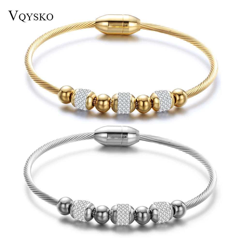 Fashion Stainless Steel Bead Bracelet Women High Quality Pretty Wedding Jewelry Accessoriess Bracelet Femme With Crystals