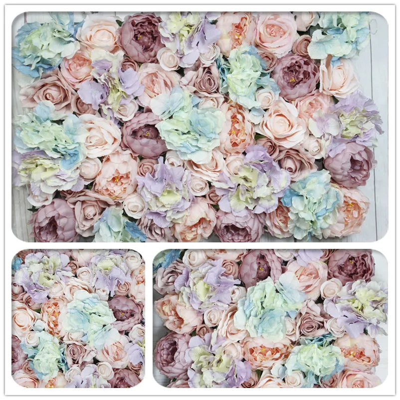 SPR mix light purple and blue hydrangea rose flower wall wedding backdrop artificial flower row arch runner decorative flore