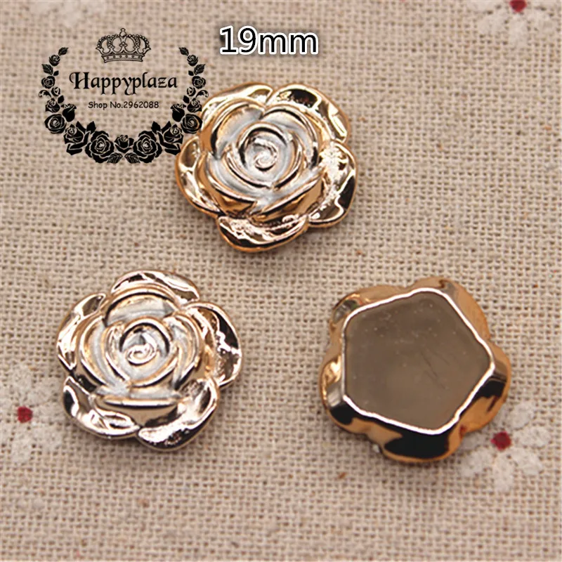 11mm/16mm/19mm Golden Rose Fiore di Plastica Flatback Decorazione Button Mestiere di Cucito Scrapbook Accessori