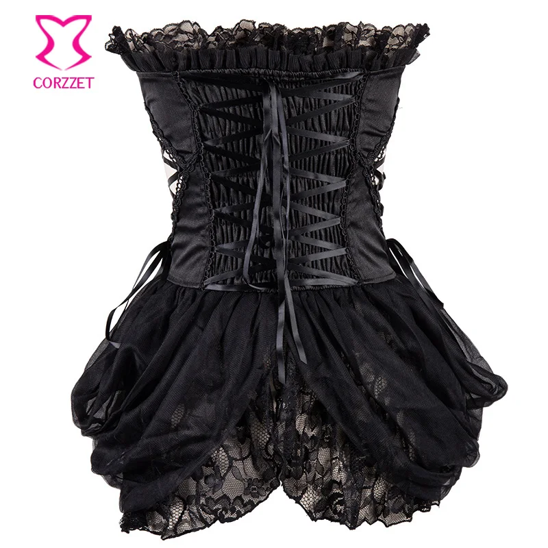 Vintage Gothic Corset Bustier Top Black Lace Skirted Corsetto Steampunk Corsets and Bustiers Sexy Corpetes Corselet Plus Size