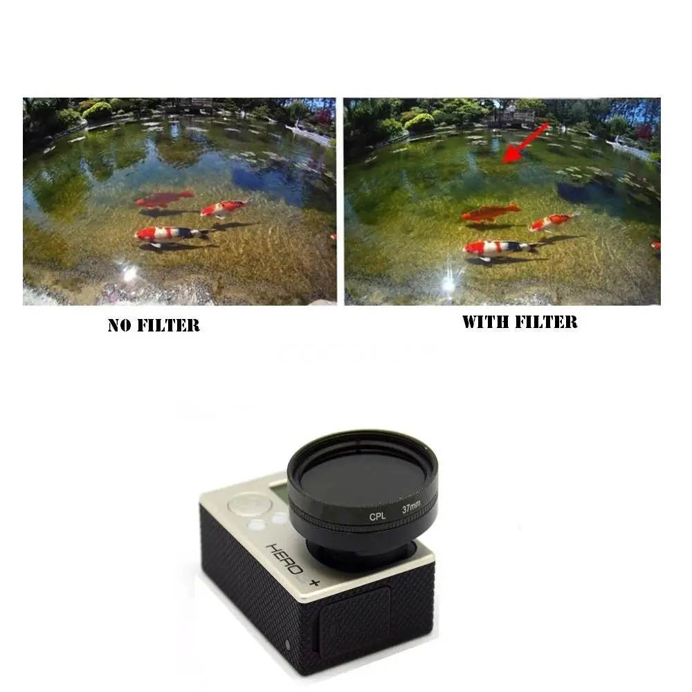 ORBMART-filtro Polarizador Circular CPL de 37mm, adaptador de lente UV, tapa protectora, cuerda para cámara Digital Gopro Hero HD 3