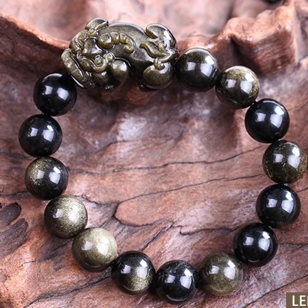 Natural Obsidan Beaded Feng Shui Wealth Pixiu Bracelet Good Luck