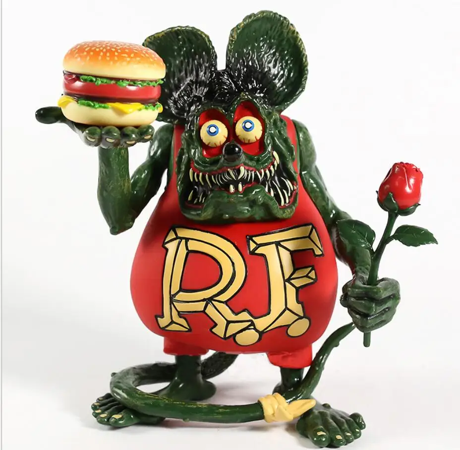 In New boxed Cartoon Rat Fink Hamburger & Rose PVC Movable Collection of Toy and Doll Gifts 21cm