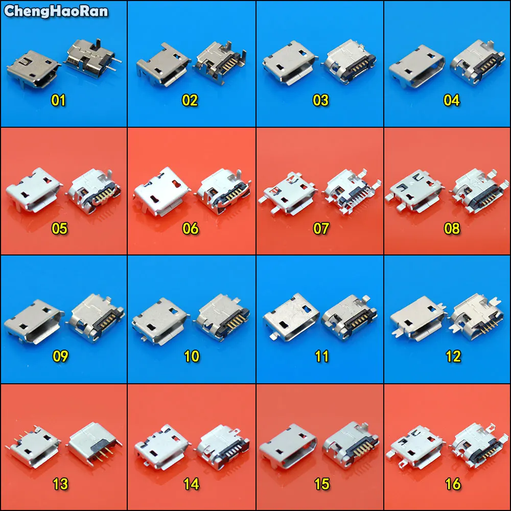 ChengHaoRan 10pcs Micro USB 5Pin jack tail,Mini Micro Usb Connector v8 port charging socket for Samsung Lenovo Huawei ZTE HTC