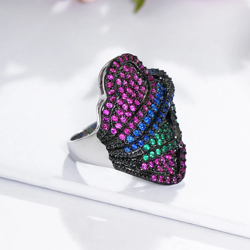 Summer New Black Mix White Maple leaves ring pave Bling  color crystal stones fast delivery brass jewelry women ring