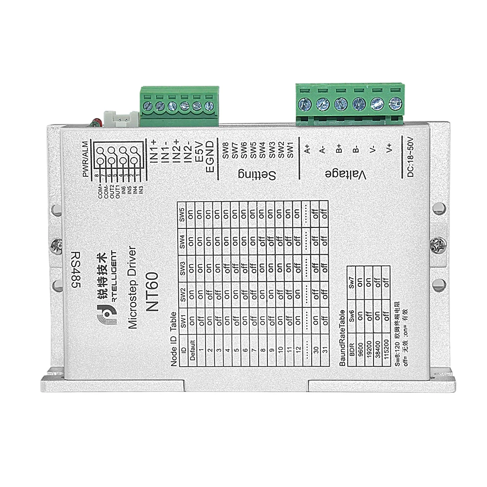 Rtelligent 2 3 phase Nema 23 24 NT60 RS485 Stepper Motor Driver via RS485 Network Modbus RTU for Open Loop and Closed Loop Motor