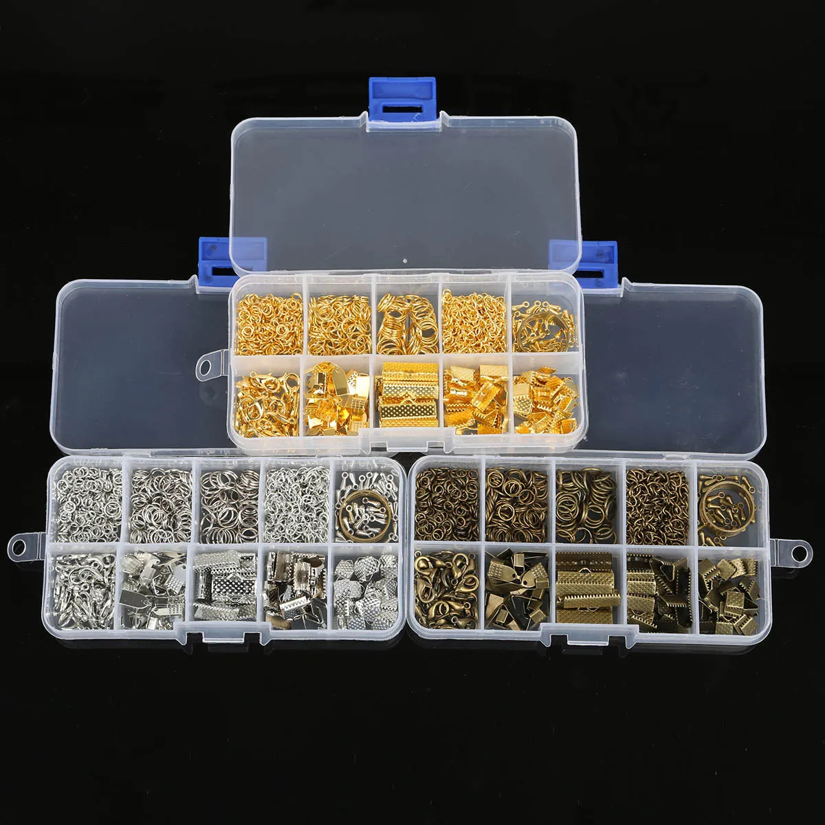

1set 10 Grid Box Single Ring & Lobster Clasp & Tail Chain & Clip & For Making Bracelet Necklace Jewelry Jewelry Tool Beading DIY