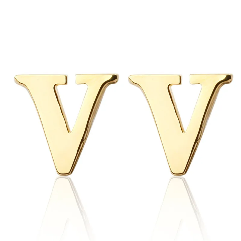 

New Brand gold A-Z letter V Shirt Cufflinks for Men Jewelry Wedding Groom Alloy Cuff Links French Business Abotoaduras Gift