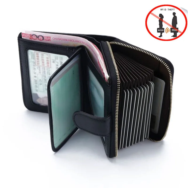 

Premium Good Cowhide Blocking RFID Wallet Men Credit Card Holder Genuine Leather ID Business Card Holder Blocking NFC Card