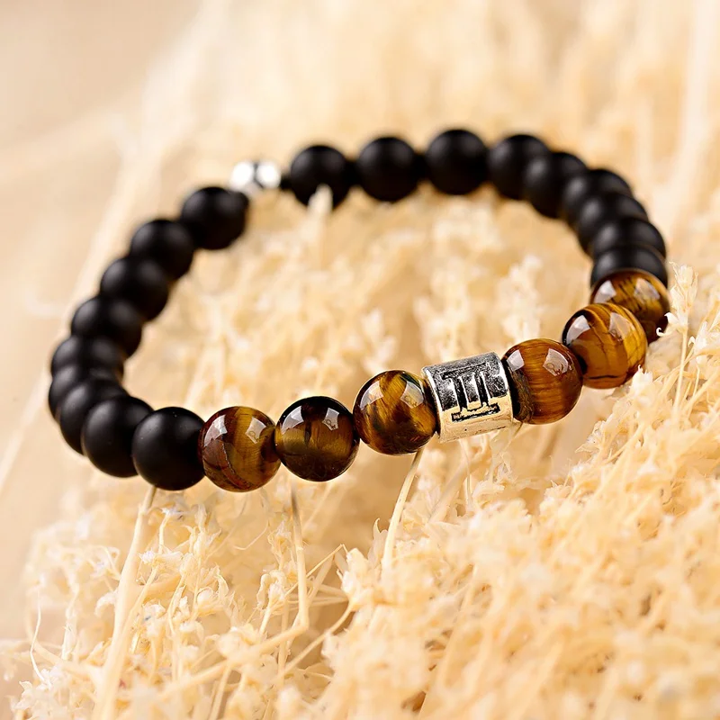 12 Constellation Fashion Tiger Eye Stone Beads Bracelet Bangle Men Yoga Friendship Woman Bracelet 2019 Armband Heren Braslet