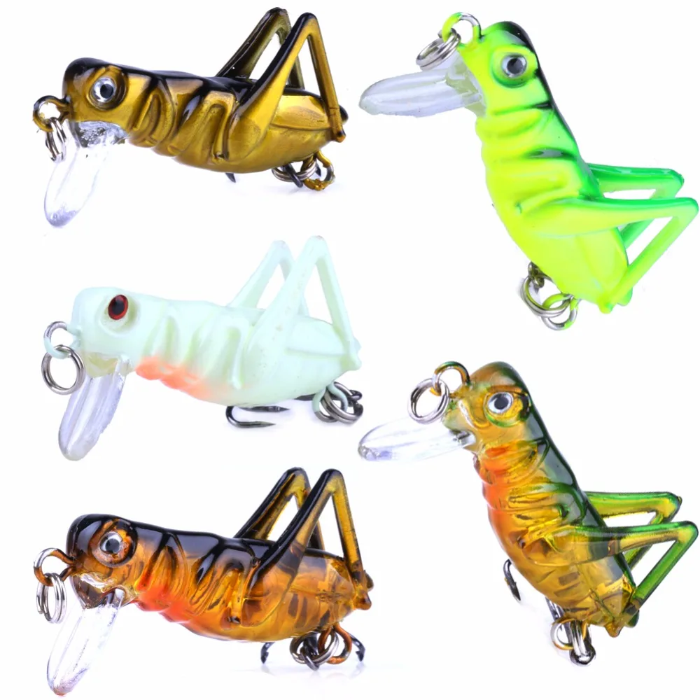 INFOF 5pcs Hard Plastic Grasshopper Insect Fishing Lures 3.3cm/3g Worm Fishing Baits Pesca Bass Fishing Tackles Fake Lures